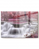 Pencere Şelale Ve Pembe Ağaçlar | Doğa Temalı Cam Tablo | 50x70 Cm 5070olctm109