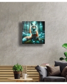 Ormanın Işıltısı Neon Tilki Cam Tablo Hediyelik Büyük Tablo Ev Ofis Dekoru