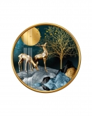 Gold Geyikler Yuvarlak Cam Tablo