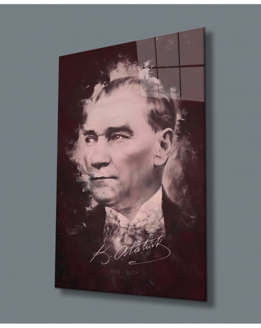 Atatürk Portresi Uv Baskılı Cam Tablo, Ev Ve Ofis Duvar Dekoru Hediyelik