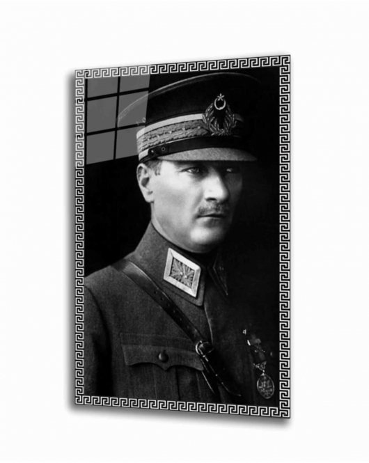 Siyah Atatürk Temalı Cam Tablo