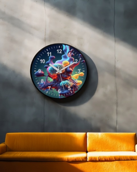 Dekoratif 3D Baskı Geometrik Desen Yuvarlak Duvar Saati -113