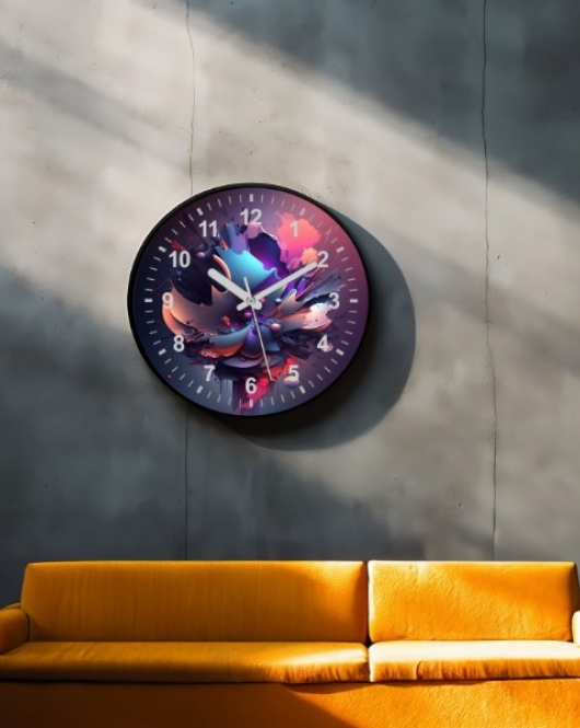 Dekoratif 3D Baskı Geometrik Desen Yuvarlak Duvar Saati -126