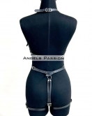 Deri Body Harness, Zincir ve Kelepçeli Fantezi İç Giyim - APFT1098