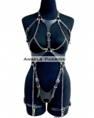Deri Body Harness, Zincir ve Kelepçeli Fantezi İç Giyim - APFT1098