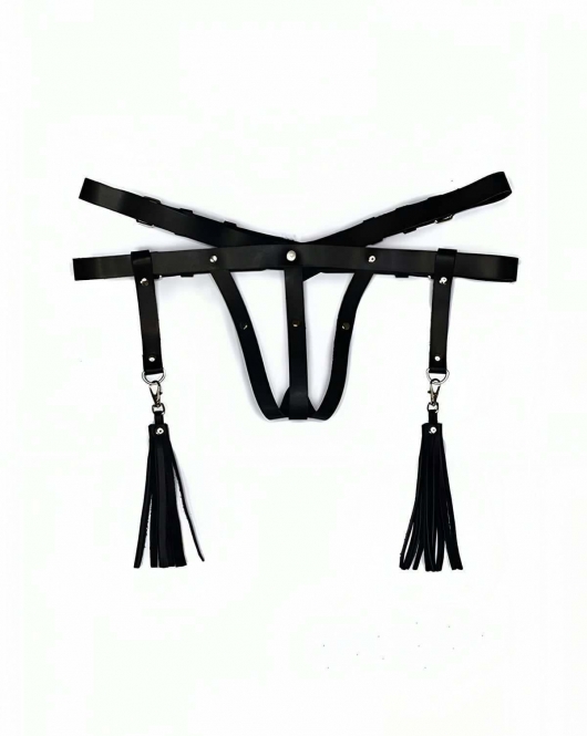 Deri İç Giyim Püsküllü Tanga Harness - APFT439