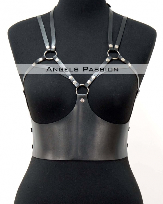 Göğüs Detaylı Deri Harness Büstiyer, Şık Deri Korse - APFT872