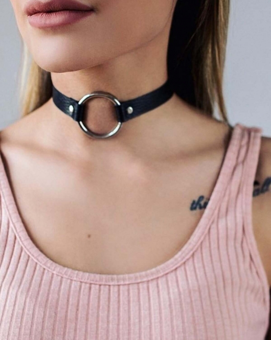 Halka Detaylı Ayarlanabilir Deri Zarif Choker - APFT686