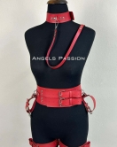 Kelepçeli Şık Deri Harness Takım, Kadın Fantezi Giyim - APFT869
