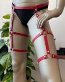 Kırmızı Deri Jartiyer Harness