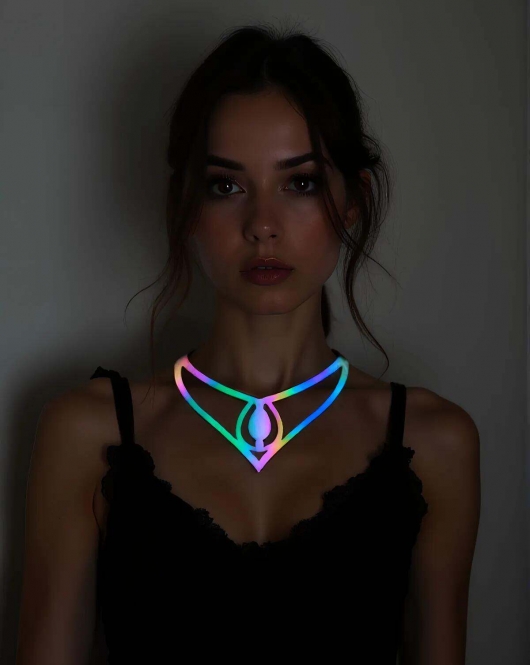 Rainbow Reflektörlü Damla Choker Kolye, Zarif Lazer Kesim Kolye - APFT1410