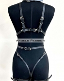 Tasma ve Zincir Detaylı Şık Deri Harness, Deri Fantezi Giyim- APFT1225