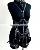 Tasma ve Zincir Detaylı Şık Deri Harness, Deri Fantezi Giyim- APFT1225