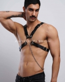 Zincir Detaylı Deri Erkek Göğüs Harness, Partywear, Clubwear - APFTM95