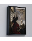 Çerçeveli Johannes Vermeer - Memur Ve Gülen Kız Tablo - Officer And Laughing Girl-7366