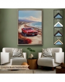 Çerçeveli Sahil Kenarındaki Kırmızı Mustang Tablo-7770