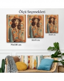 Şapkalı Güzel Retro Kadın Tablosu-8070
