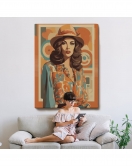 Şapkalı Güzel Retro Kadın Tablosu-8070