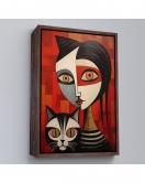 Çerçeveli Pablo Picasso Tarzı - Soyut Renkli Kadın Ve Keditablo-7376