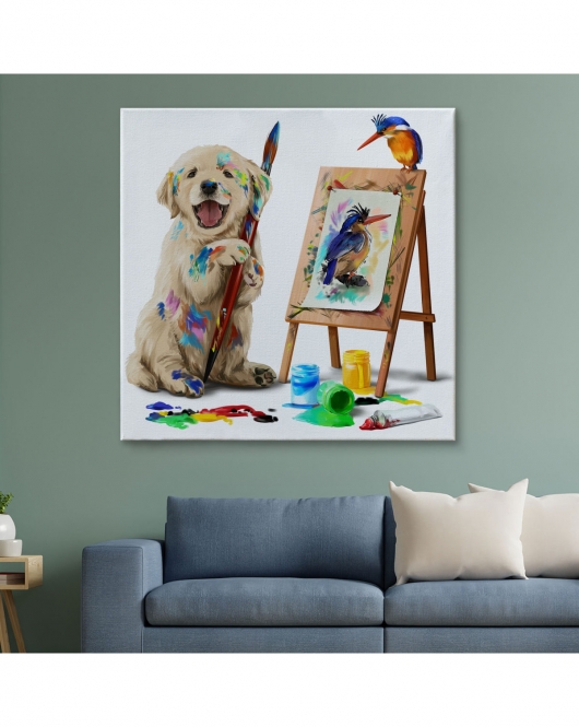 Ressam Yavru Köpek Dekoratif Kanvas Tablo-5845