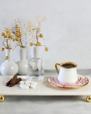 Akayev Mermer Beyaz 30x15 Cm Altın Boncuk Ayaklı Sunum Tabağı