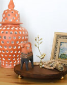 Akayev Ahşap 24 Cm Altın Boncuk Ayaklı Kuş Sunum Tabağı