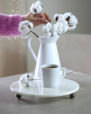 Akayev Mermer 25 Cm Füme Boncuk Ayaklı Beyaz Yuvarlak Sunumluk