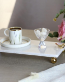 Akayev Mermer Beyaz 30x15 Cm Altın Ayak Kuş Sunum Tabağı