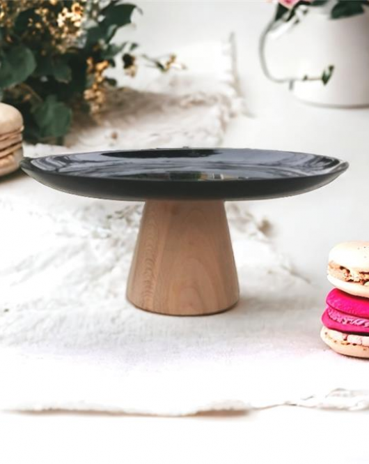 Akayev Ahşap Konik Ayaklı Siyah 25 Cm Sunumluk