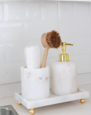 Akayev Mermer Beyaz 3 Parça Gold Ayak Banyo Seti Mutfak Sıvı Sabunluk Seti
