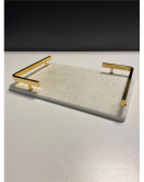 OUTLET Akayev Mermer Beyaz Altın L Dizayn 30x20 cm Tepsi HATALI