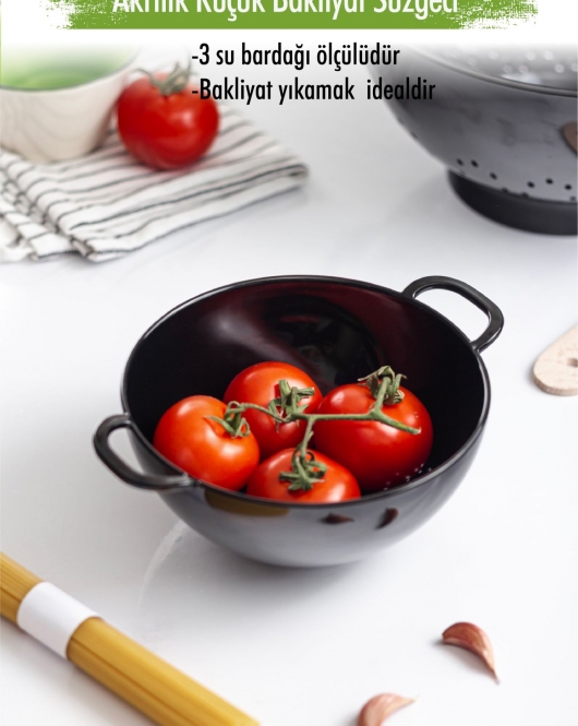Akrilik Siyah Mini Pirinç Süzgeçi & Bakliyat Süzgeçi (3 SU BARDAĞI ÖLÇÜLÜ)