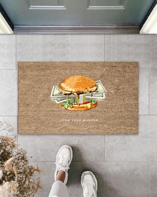 Bej Kapı Önü Paspası Feed You Hunger Desen K-3353