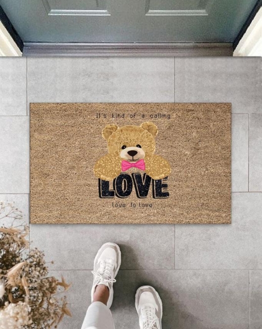 Bej Kapı Önü Paspası Love To Love Ayıcık Desen K-3335