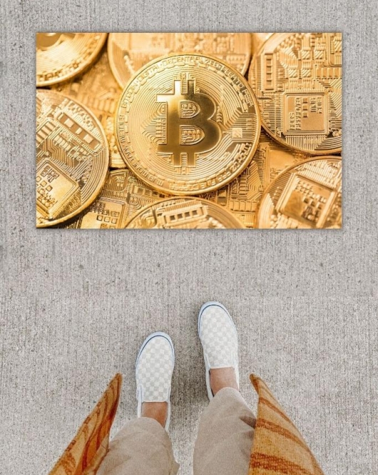 Dijital Baskı Dekoratif Bitcoin Gold Kapı Önü Paspası K-1278