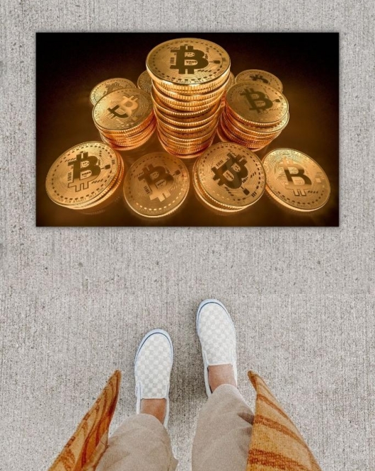 Dijital Baskı Dekoratif Çoklu Bitcoin Gold Kapı Önü Paspası K-1279