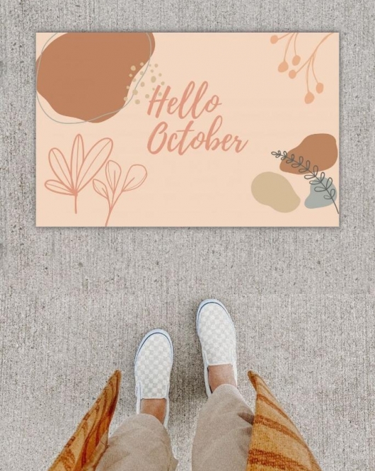 Dijital Baskı Dekoratif Hello October Pudra Kapı Önü Paspası K-1224