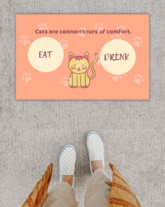 Dijital Baskı Dekoratif Kedi Yavruağzı Kapı Önü Paspası K-1213