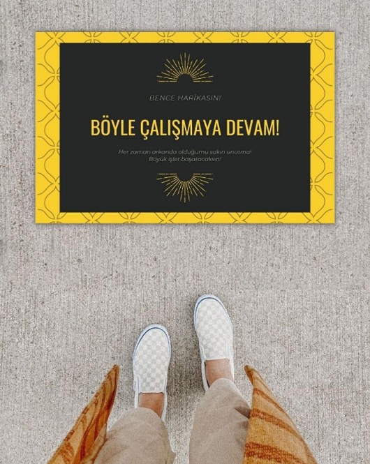 Dijital Baskı Dekoratif Not: Bence Harikasın Sarı-Siyah Kapı Önü Paspası K-1275