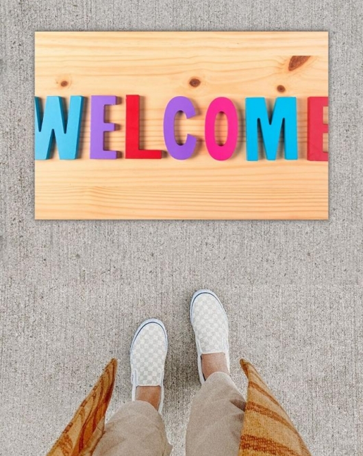 Dijital Baskı Dekoratif Welcome Ahşap Kapı Önü Paspası K-1247