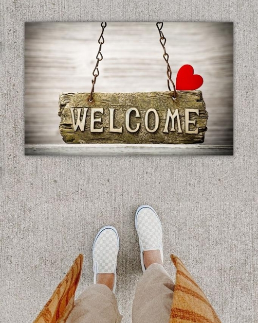 Dijital Baskı Dekoratif Welcome Gri Kapı Önü Paspası K-1248