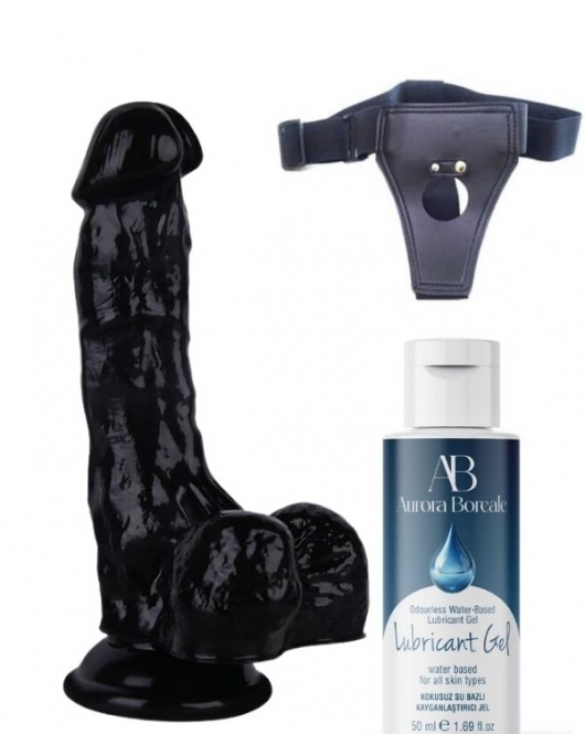 Belden Bağlamalı Kayganlaştırıcı Set Noctis 18cm Siyah Dildo No:5