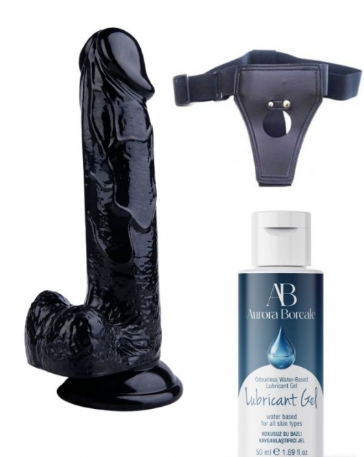 Belden Bağlamalı Kayganlaştırıcı Set Noctis 20cm Siyah Dildo No:17