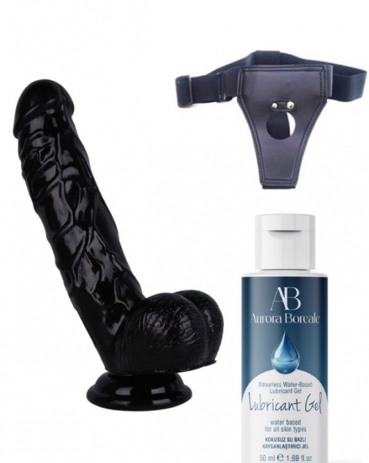 Belden Bağlamalı Kayganlaştırıcı Set Noctis 21,5cm Siyah Dildo No:51