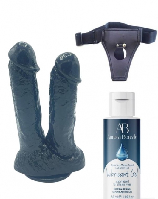 Belden Bağlamalı Kayganlaştırıcı Set Noctis 21cm Siyah Çiftli Dildo No:61