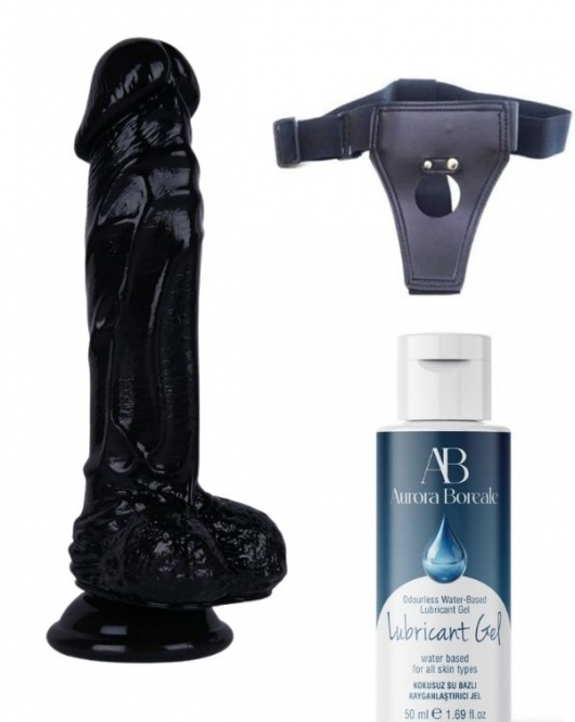 Belden Bağlamalı Kayganlaştırıcı Set Noctis 21cm Siyah Dildo No:64