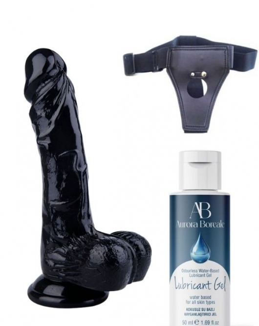 Belden Bağlamalı Kayganlaştırıcı Set Noctis 22,5cm Siyah Dildo No:55
