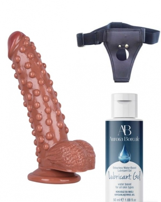 Belden Bağlamalı Kayganlaştırıcı Set Noctis 24cm Kahverengi Dildo No:40