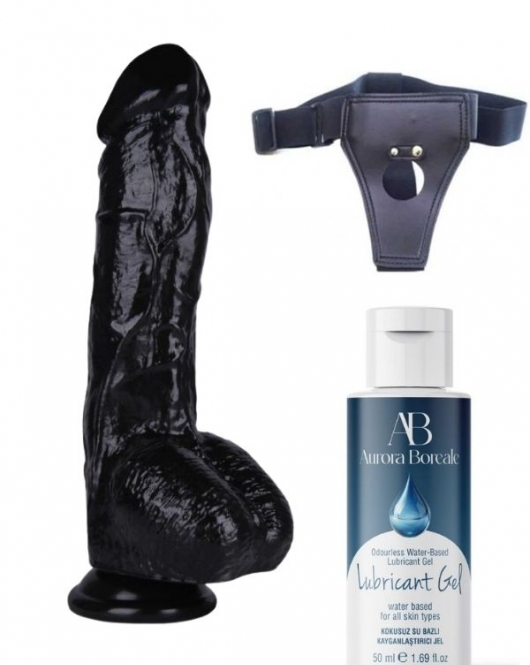 Belden Bağlamalı Kayganlaştırıcı Set Noctis 26,5cm Siyah Dildo No:63