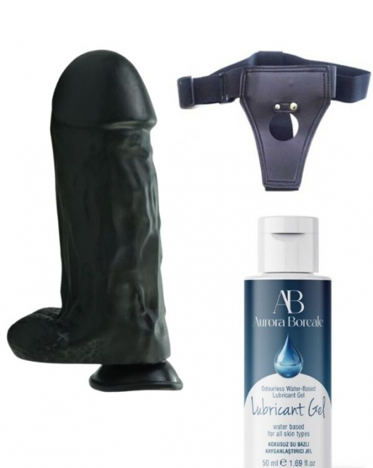 Belden Bağlamalı Kayganlaştırıcı Set Noctis 27cm Siyah Dildo No:2